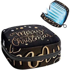 Kerst zwarte achtergrond,Periode Pouch draagbaar,Tampon opbergtas,Tampon houder voor portemonnee vrouwelijke product organisator, Meerkleurig, 4.7x6.6x6.6 in/12x17x17 cm
