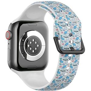 Zachte sportband compatibel met Apple Watch 42 / 44 / 45 / 49 mm (onderwater schildpad teenslippers speelgoed) siliconen armband accessoire voor iWatch