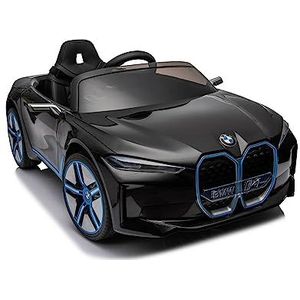 Elektrisch kindervoertuig, design zoals BMW i4, gelicentieerd, 12V7A accu, 2 motoren, 2,4 GHz afstandsbediening, MP3, leren stoel + Eva (zwart)