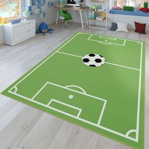 Vloerkleed voor de kinderkamer, Speelvloerkleed voor kinderkamers Met voetbaldesign, In groen, Maat:120x160 cm