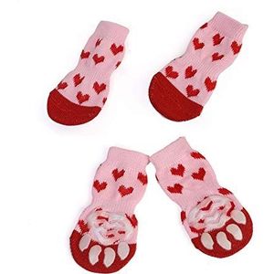 Hongtai 4 stuks/Set Cute Puppy Dog Gebreide katoenen sokken Anti-Slip Schoenen Cat kleine honden for Herfst Winter Indoor Wear Slip On Paw Protector (Color : Rosa, Size : S)