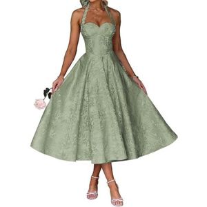AHERKLL Spaghetti Bandjes Bruidsmeisjes Jurken Jacquard Satijn Halter Formele Avond Feest Maxi Jurk HAH046, Sage Groen, 32