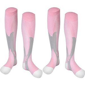 2 Paar Compressiekousen Dames en Heren Compressiekousen 20-30 mmHg Steunkousen Kniehoge Gedempt Gediplomeerde Steunkousen voor Hardlopen, Atletisch, Reizen (XXL, Pink)