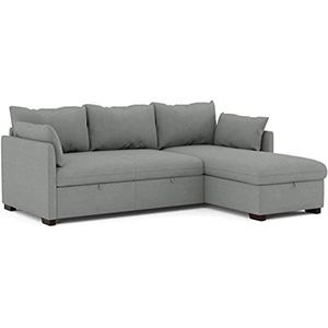 BUDWING Orlando Hoekbank, 4-zits, chaise longue, omkeerbaar, met opslag, eigentijdse stijl, vuilafstotende technische stof, 221 x 160,5 x 88 cm, steengrijs