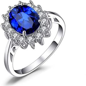 Verlovingsringen, verstelbare ringen for vrouwen, prinses Diana William Kate Sapphire Emerald Ruby Gemstone Rings for Women Wedding Engagement Jewelry Gift (Kleur: Rood) (Color : Blue)