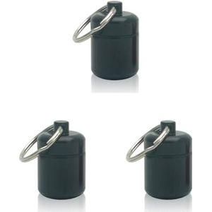3 Set Mini Pillen Doos Aluminiumlegering Sleutelhanger Fles Backpacken Persoonlijke Tabletten Volwassenen Kinderen Ouderen Waterdichte Verzegelde Container Zwart