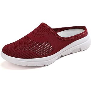 Gebreide Pantoffels Van Mesh Vrijetijdsschoenen for Dames Ademende, Geweven Sportpantoffels Lichtgewicht Orthopedische Schoenen Met Zachte Zool (Color : Red, Size : 42 EU)