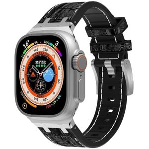 INSTR Zachte fluorrubberen band voor Apple Watch Ultra2 ultra 49 mm horlogeband voor iWatch-serie 9 8 7 6 5 4 se 45 mm 44 mm 42 krokodilpatroonband(Color:BW silver,Size:49mm 45mm 44mm 42mm)