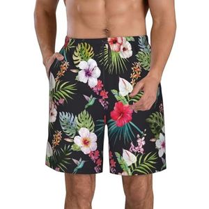 PHTZEZFC Strandshorts voor heren met bloemenprint, lichtgewicht, sneldrogend, zwembroek met trekkoord en zakken, Wit, XL