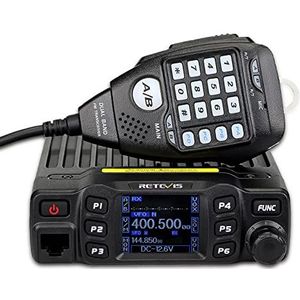 Retevis RT95 Mini Dubbele Band Mobiele Radio 25W 200 Kanalen Amateur Radio DTMF 5Tone Walkie Talkie Car Transceiver met Programmeerkabel (Zwart)