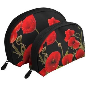 Make-uptas, cosmetische reistas 2 stuks draagbare clutch zakje set zakje organizer rode klaproos bloemen kleurrijke bloemen abstract zwart, zoals afgebeeld, Eén maat