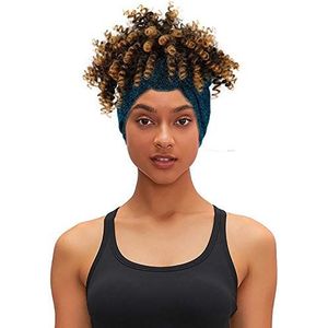 Pruiken Afro Kinky Curly Wigs Turban Headwrap Headband Wigs for Black Woman, 2 in 1 High Puff Hair Band Pruik (C-1BT27)