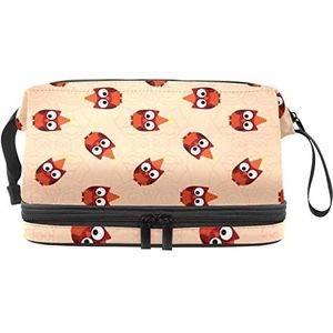 Grote capaciteit reizen cosmetische tas,Make-up tas,Waterdichte make-up tas Organizer, Uil naadloze patroon, Meerkleurig, 27x15x14 cm/10.6x5.9x5.5 in