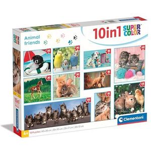 Clementoni - Supercolor Friends 1 met 10 verschillende afbeeldingen (3 x 18, 4 x 30, 2 x 48 en 1 x 60 stuks), kinderen 4 jaar, puzzel dieren, Made in Italy, meerkleurig, 20283