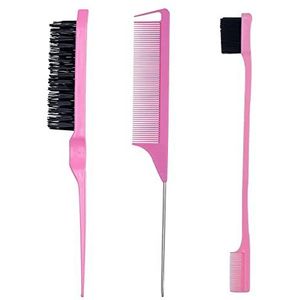 3 stuks haarstyling-kamset, teasing haarborstel, rattenstaartkam, randborstel voor rand- en rugborstels, kammen, slicking haar voor vrouwen (roze)