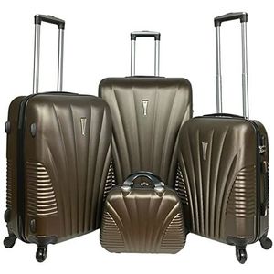 ABS Bagage Set van 4 met Vanity Case 4 Wiel Trolley Reizen Koffers Tassen Set, Bruin