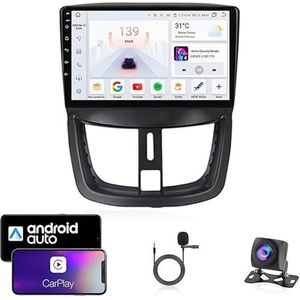 9 Inch Autoradio Compatibel voor Peugeot 207 2006-2015 met GPS Navigatie CarPlay Android Auto Acht-Core 4G Bluetooth WiFi MirrorLink Stuurwiel Afstandsbediening(T1 4 Core Wifi 1G+16G)