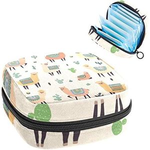 Opbergtas voor maandverband Pads, Menstruatie Cup Pouch, Periode Bag Organizer voor vrouwelijke Pads Tampons, Lama en Cactus