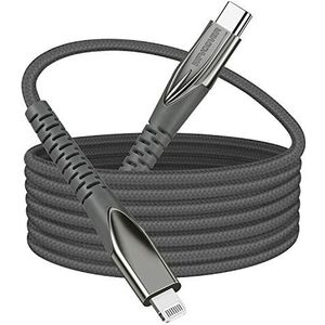 Wfvodver Snellaadkabel van nylon, gevlochten, USB C naar Lightning, MFI-gecertificeerd (3 m), compatibel met iPhone 11/11Pro/11 Pro MAX/X/XS/XR/XS MAX, grijs