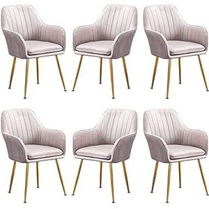 GEIRONV Soft Velvet Dining Chair Set van 6, 46 × 40 × 85 cm Metalen stoel poten make-up stoel met armleuningen rugleuning woonkamer stoelen Eetstoelen (Color : Gris)