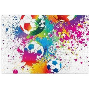 Gekleurde spuit over de hele voetbal, puzzel 1000 stukjes houten puzzel familiespel wanddecoratie