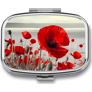 Rode Papaver Bloem Pil Doos Leuke Vierkante Pil Case Draagbare Geneeskunde Tablet Vitamine Houder Organizer Voor Portemonnee Pocket