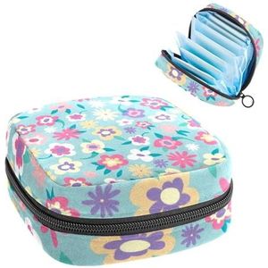 Opbergtas voor maandverband, menstruatiecup zakje tampon tas, menstruatiepads, houder organizer voor vrouwen en meisjes, bloemenpatroon