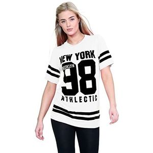 Hamishkane New York Dames 98 Brooklyn Streep Baseball Print Oversized Baggy T-shirt Top, Wit, 42 NL/44 NL/Grote