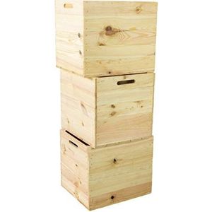 Kistenkolli Altes Land Set van 3 natuurlijke houten kisten, geschikt voor alle Kallax- en Expedit-planken, opbergkist, ladebox, wijnkist, fruitkist, rekkist, afmetingen 33 x 37,5 x 32,5 cm, Kallax