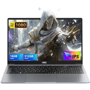 AOC Laptop, Alder Lake N97, tot 3,6 GHz, 16 GB DDR4,512 GB SSD (ondersteunt uitbreiding 2 TB), kantoor-notebook-computer, metalen behuizing, 180°-aansluiting, HDMI, wifi