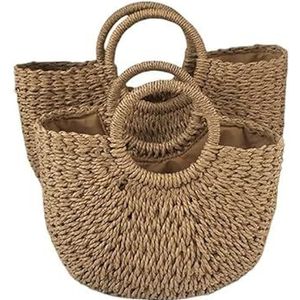 NUONUO Strotas zomer strotas grote capaciteit handvat damestas handgeweven tas rotan strandtas voor vakantie Bohemia stoffen tas stro tas dames, Small Beige-2, Eén maat