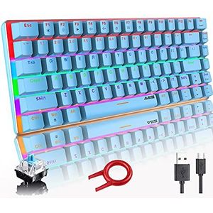 AK33 USB Wired Mechanical Gaming Keyboard with White LED Backlit, Compact 82 Keys 80% Mechanical Blue Switch Keyboard ABS Keycap QWERTY Ergonomic for PC Laptop Mac-Black