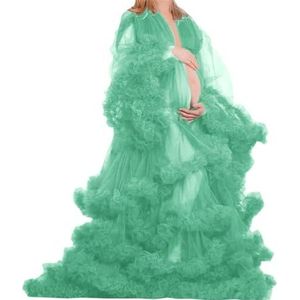 Lange Mouw Geplooide Moederschap Tule Gewaad Voor Fotoshoot Zwangere Badjas Pure Lingerie Nachtjapon AH151, mintgroen, 36