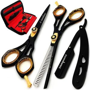 Saaqaans SQS-01 Professionele Kappersschaarset - Kapselschaar voor Kapper/Kapsalon - Dunner/Textuur Kappersschaar voor Schoonheidsspecialiste - Scheermes in mooie Koffer (Zwart)