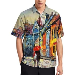 Street View of Boedapest Hawaiiaans shirt voor heren, zomer, strand, casual, korte mouwen, button-down shirts met zak
