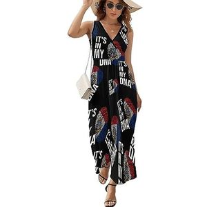 It's In My DNA Hollandse Saint Martin vlag casual maxi-jurk voor vrouwen V-hals zomerjurk mouwloze strandjurk XL
