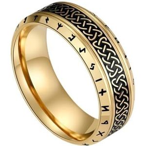 Viking Celtic Knot Rune Band Ring Voor Mannen Vrouwen - Noorse Vintage RVS Keltische Ring - Handgemaakte Metalen Middeleeuwse Ierse Knoop Trouwring Sieraden (Color : Gold, Size : 13)