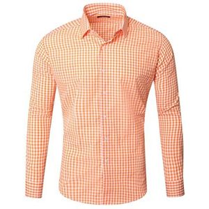 Reslad RS-7007 Geruit overhemd voor heren, slim fit, strijkvrij vrijetijdshemd, geruit hemd, oranje, M