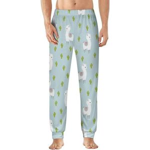 Llama Alpaca And Cactus pyjamabroek voor heren, zachte loungebroek, lichtgewicht slaapbroek