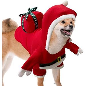 Honden Kerstman Cosplay Kostuum,Kerst Kerstman Kleding Cosplay Outfit met Cadeau - Ademend hondenpakje voor puppykostuums voor bruiloften, verjaardagen Abbto
