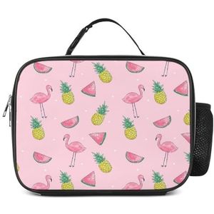 Tropisch fruit en flamingo geïsoleerde lunchbox grappige koeler draagtas afneembaar herbruikbaar draagbaar voor kantoor picknick wandelen strand