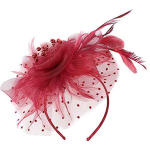 Veer Hoofdband Vintage kant rose haarbanden elegante dame flapper Great Gatsby hoofdband parel partij bruids hoofddeksel Carnaval Veer Hoofdband (Color : Red, Size : Size fits all)