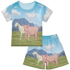 YOUJUNER Kinderpyjama set varken geit korte mouw T-shirt zomer nachtkleding pyjama lounge wear nachtkleding voor jongens meisjes kinderen, Meerkleurig, 5 jaar