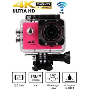 Actiecamera's 4k ultra Hd Mini Action Camera, 2.0 ""Screen WiFi Sports DV Camera, onderwater waterdichte camera, helmcamera's for motorfietsen Waterdichte en duurzame behuizing (Size : Pink)