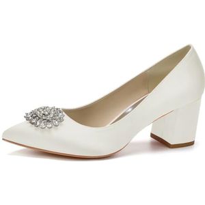 Dames Gesloten Teen Hakken Pumps 2.36Inch Chunky Blok Hakken Lage Jurk Schoenen Slip on Business Office Werk Trouwschoenen,ivoor,35 EU