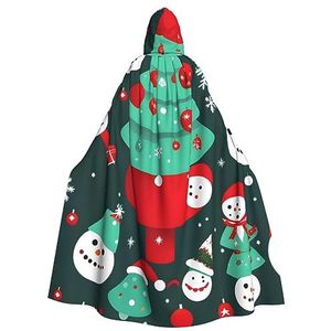 SSIMOO Kerstboom En Sneeuwpop Volwassen Party Decoratieve Cape, Volwassen Halloween Hooded Mantel, Cosplay Kostuum Cape