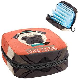 Rode Pug Dog,Periode Pouch Draagbaar,Tampon Opbergtas,Tampon Houder voor Portemonnee Vrouwelijke Product Organizer, Meerkleurig, 4.7x6.6x6.6 in/12x17x17 cm
