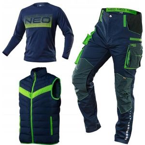 NEO TOOLS Premium werkbroek of set met jas maat XS-3XL / 3% elastaan, modieus design, broek - kniebeschermzakken en versterkt met cordura, Set (broek + vest + T-shirt), M