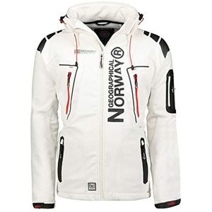 Geographical Norway Techno Softshell Herenjas met capuchon, waterdicht, voor heren, tactisch windjack voor buiten, wandelen, skiën, herfst, winter, lente, Wit, XXL