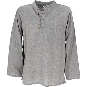 Guru-Shop, Nepal Visshirt, Goa Hippie Shirt, Yoga Shirt, Casual Shirt, Grijs, Katoen, Size:L, Shirts